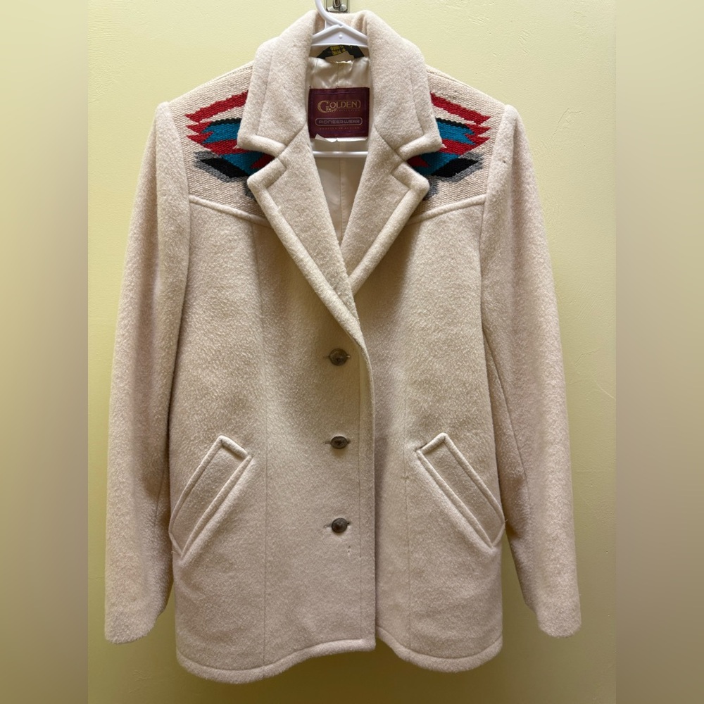 Vintage Golden Collection Pioneerwear Southwestern Cream Wool Jacket Size 8
